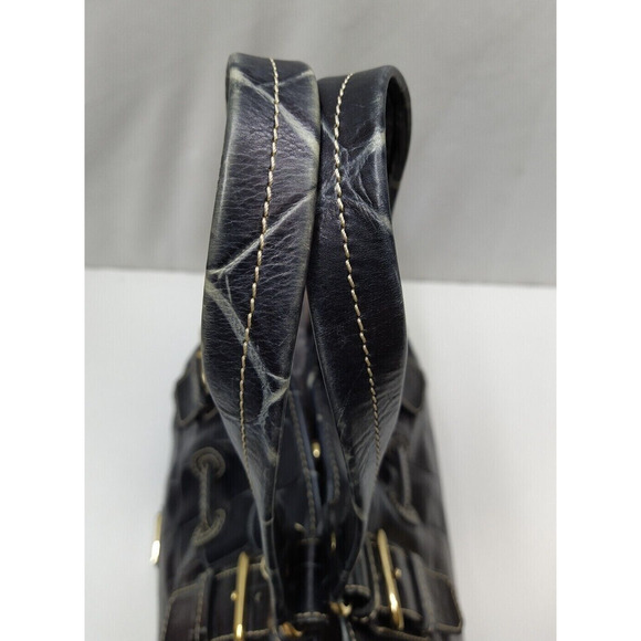 Dooney & Bourke Chiara Black Leather Crocodile Embossed Drawstring Tote Bag - Picture 6 of 14